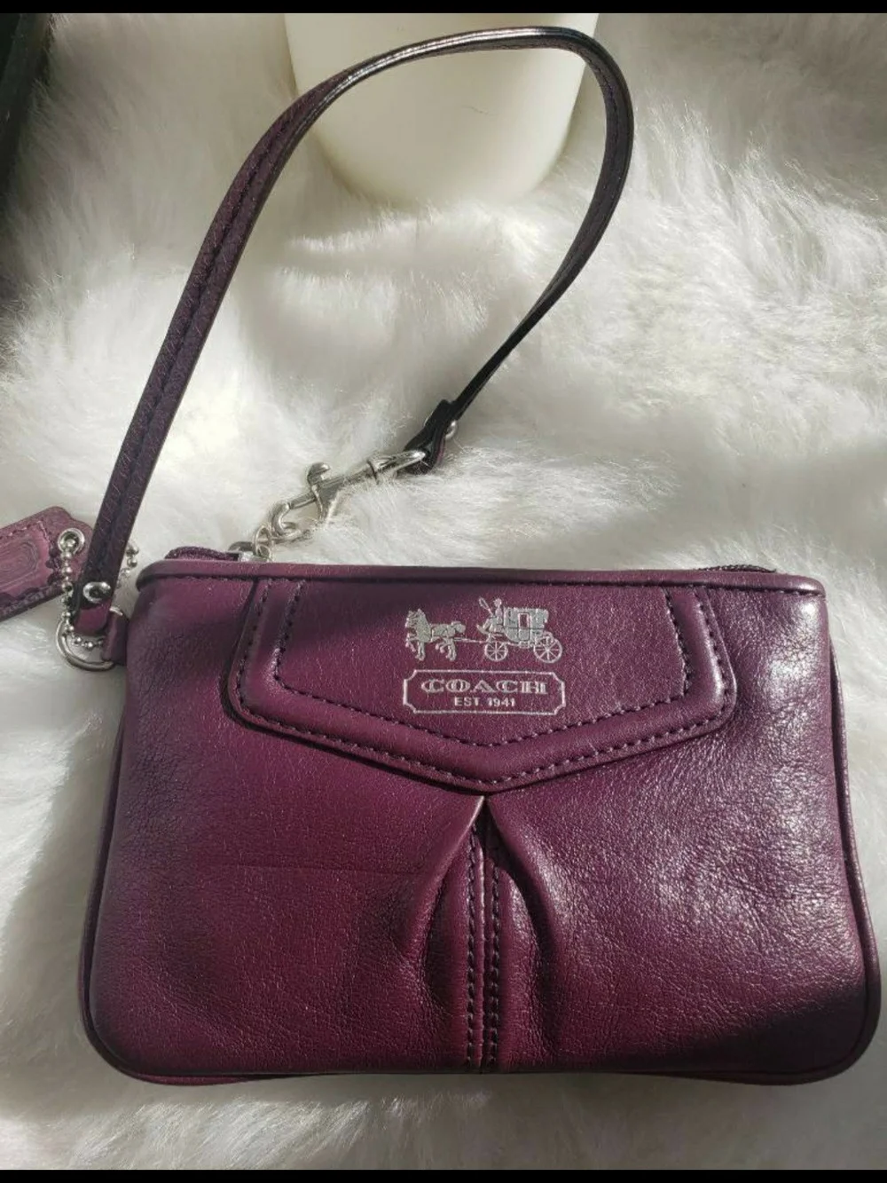 Vintage Coach Pleated Leather Wristlet Plum Purple-Silver Logo Y2K